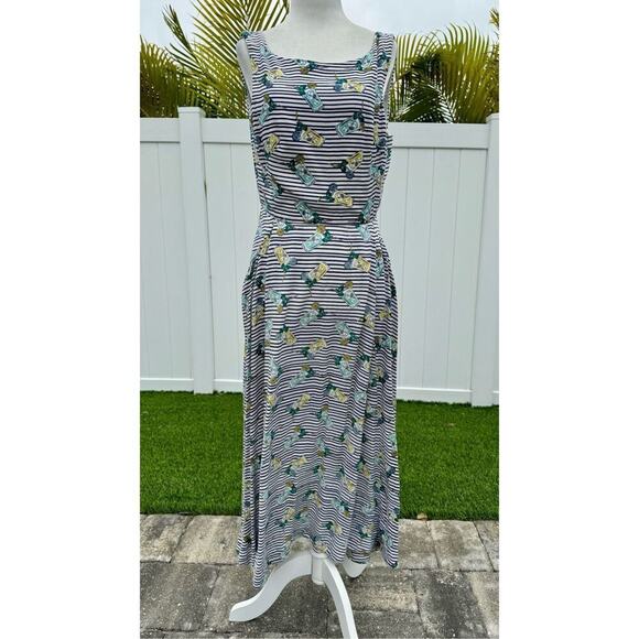 ModCloth Cocktails lemon stripe midi Dress Emily and Fin small S/M 50s casual - Picture 6 of 11